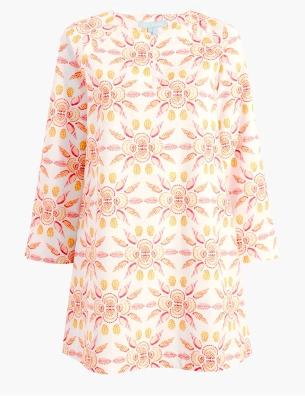 Hill House The Artemis Dress Women's Size Medium Orange Mosaic Print 3/4 Sleeves